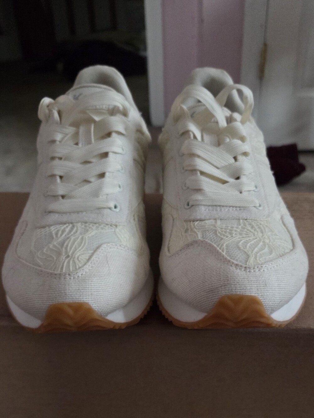 Keds Women's Lace-Detail Cream Sneakers with Gum Sole